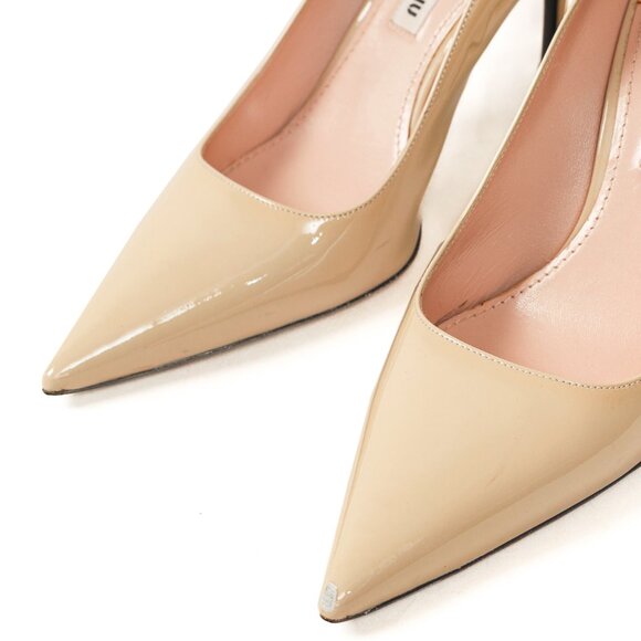 Miu Miu Cream Vernice Leather Pointed-Toe Pumps - Picture 6 of 9